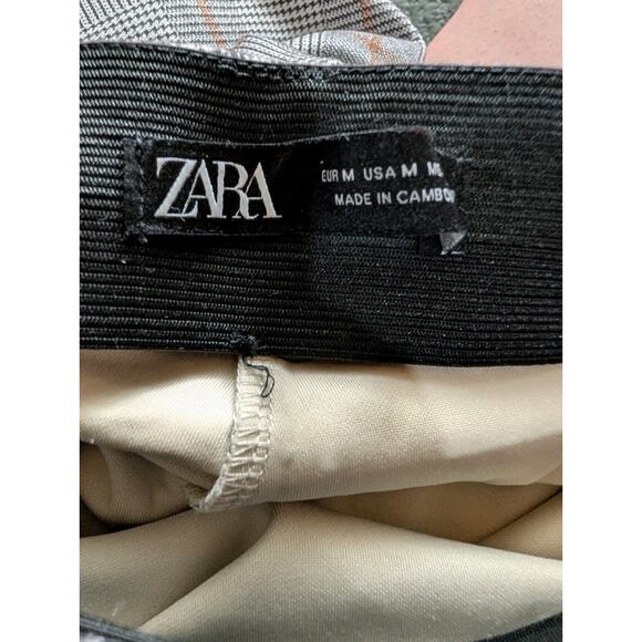 Zara Womens Plaid Stretch Mid RISE Pull On Pants Leggings Sz M Gray Faux Suede - Picture 4 of 5